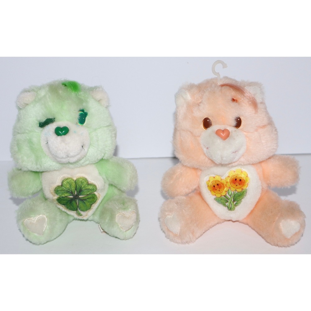 Vintage Care Bears 1983 Kenner Good Luck Bear & Friend Bear 6" Plush Set of 2